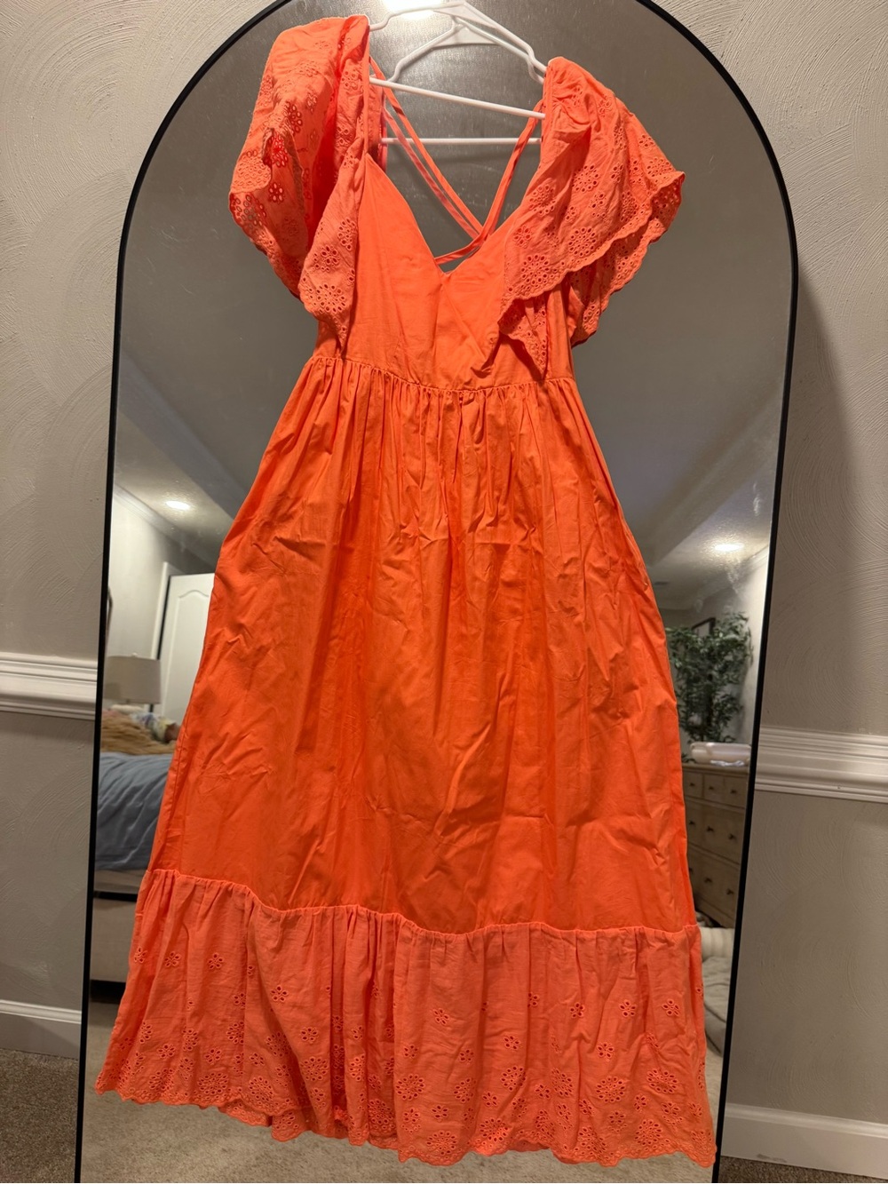 Bright Orange Eyelet Ruffle Maxi Dress